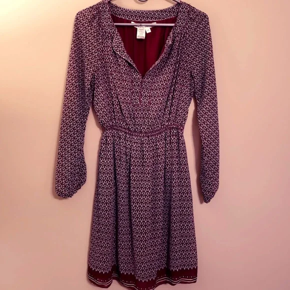 Max Studio Burgundy Pattern Long Bell Sleeve Dress - Picture 2 of 4